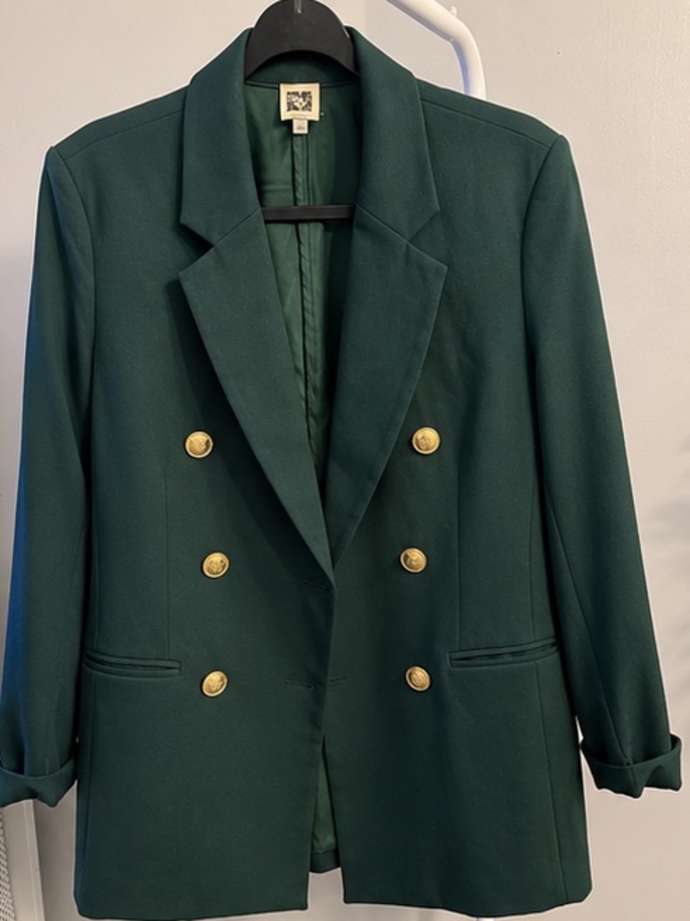 NWOT Anne Klein Double-Breasted Green Blazer with Gold Buttons